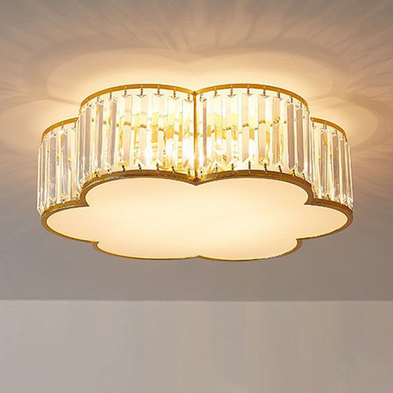 Bedroom Ceiling Mount Light Postmodern Gold Flush Mount Lamp with Drum Crystal Shade