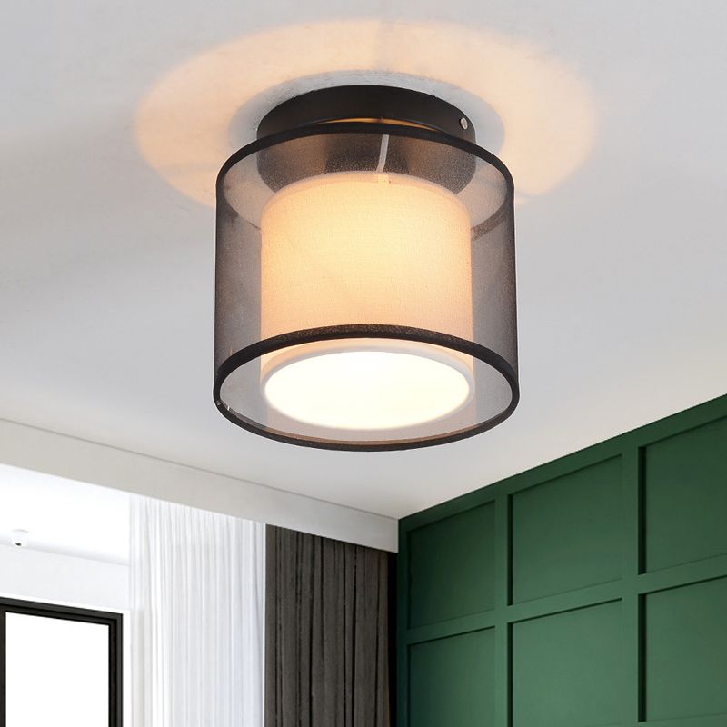 Zwart plafondlamp met 1 lamp, industriële stof, dubbellaagse cilinderinbouwverlichting