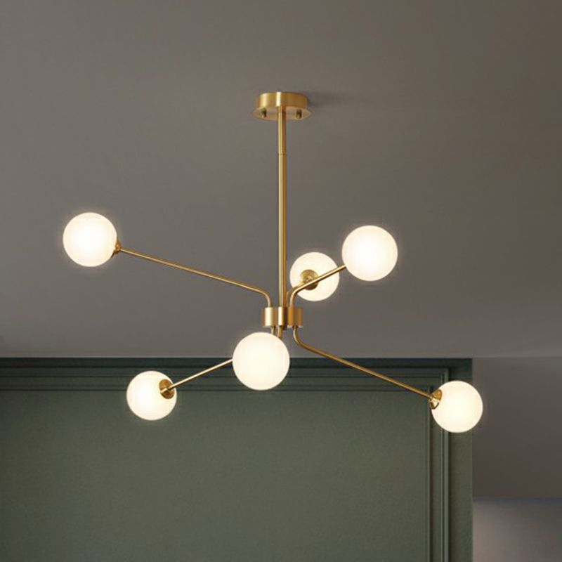Blown Glass Sputnik Chandelier Lighting Minimalistic Brass Finish Suspension Light for Living Room