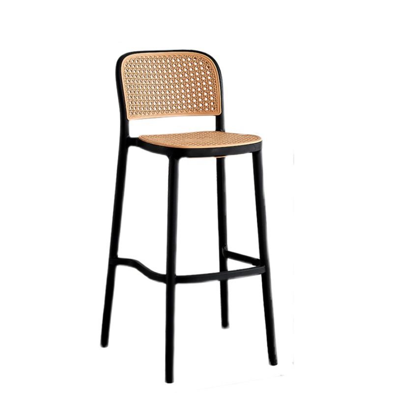 Contemporary Square Footrest Stool Plastic Rattan Stool in White and Black