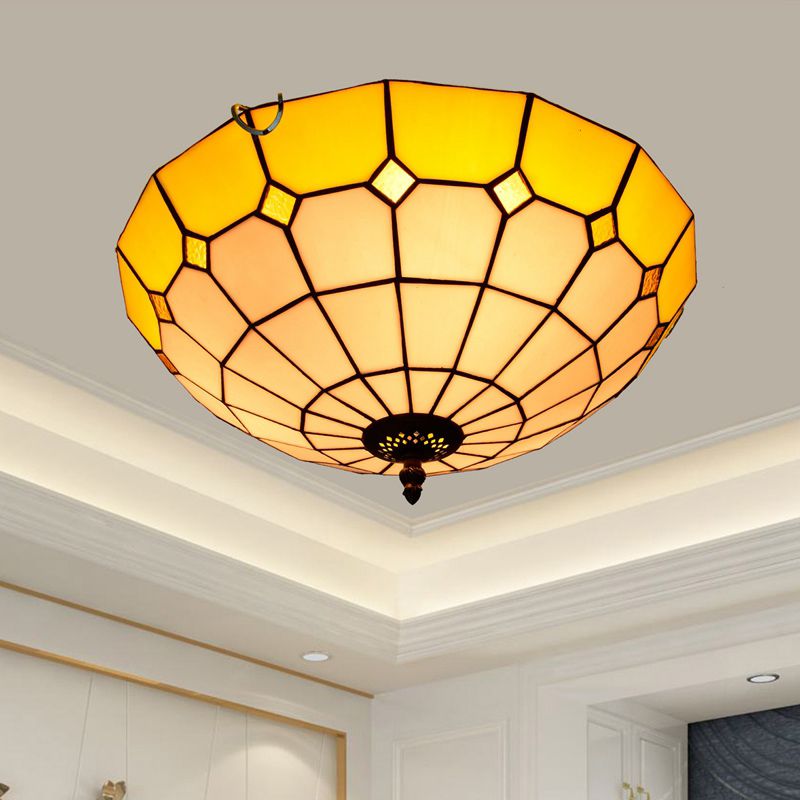 Plafonnier traditionnel à abat-jour en forme de bol, luminaire d'art en verre teinté
