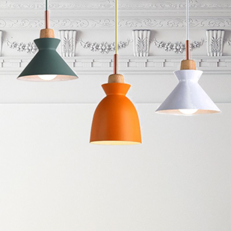 Multi-Color Cone and Dome Hanging Lighting Modern 3 Lights Metal Pendant Ceiling Light with Linear/Round Canopy