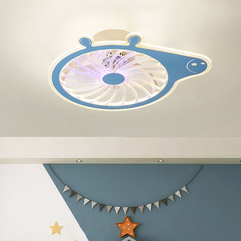Cartoon Pig Enfants Room suspendu le luminaire ventilateur en acrylique LED simple LED Semi Flush Plafond Lampe en rose / bleu, 23,5 "de long