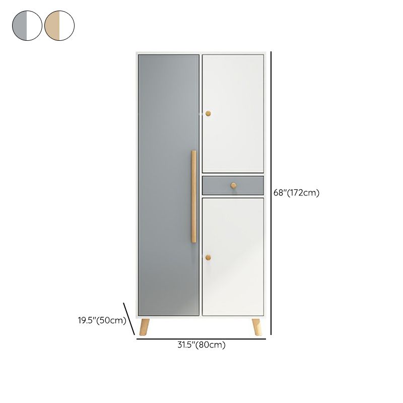Matte Finish Cabinet with Clothes Rail Modern Hinged Door Wardrobe for Home