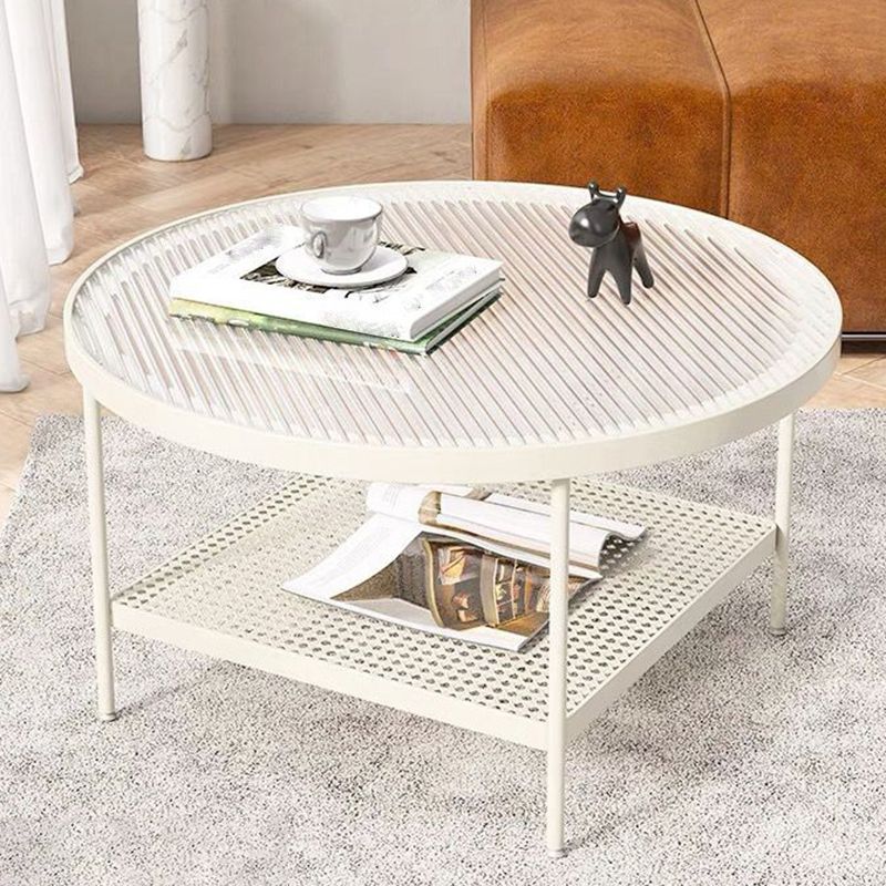 4 Legs Base Design Round Glass Table Modern Style Coffee Table