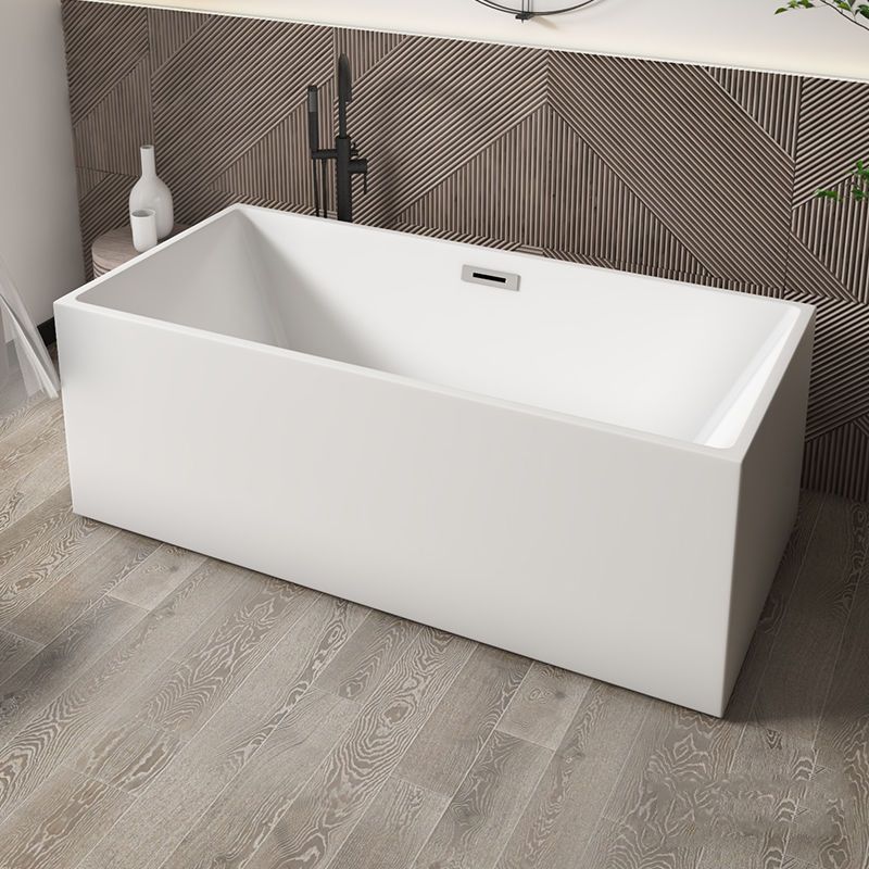 Modern Rectangular Bathtub with Internal Drain White Acrylic Soaking Tub