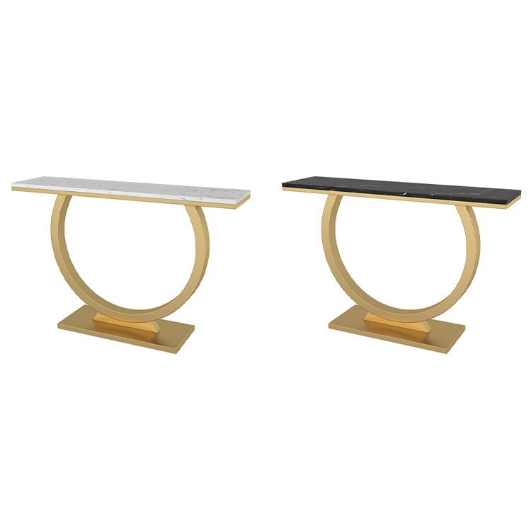 Glam Style Accent Table with Pedestal Base and Marble Rectangle Top