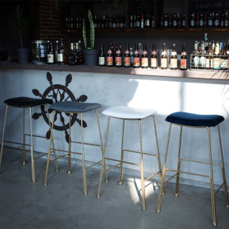 Glam Metal Stool Upholstered Counter Stool in Matte Finish for Indoor