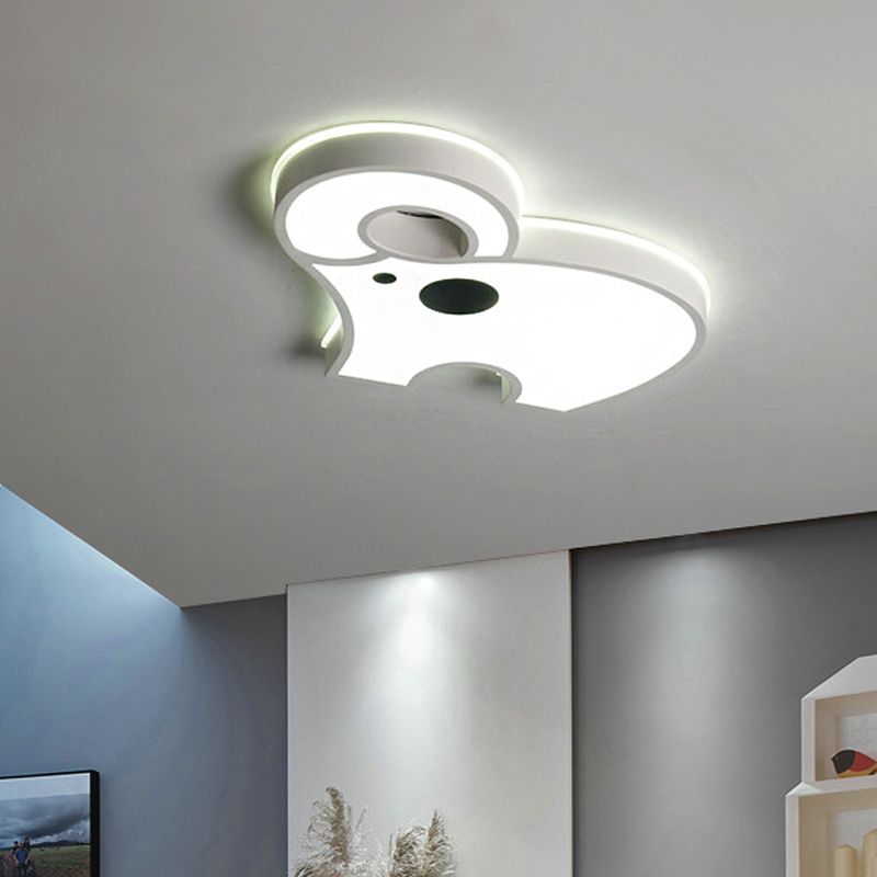 Acrylic Long Nose Elephant Ceiling Light Animal LED Ceiling Mount Light in White for Child Bedroom