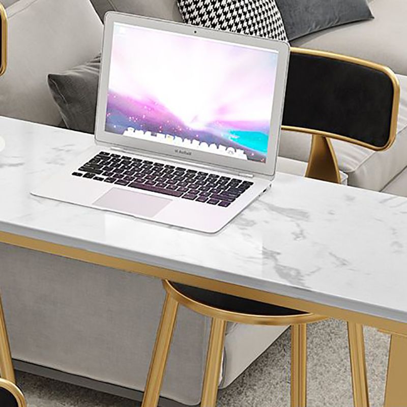 Glam White Marble Pub Table with Rectangle Table Top Gold Trestle Table - 42" H