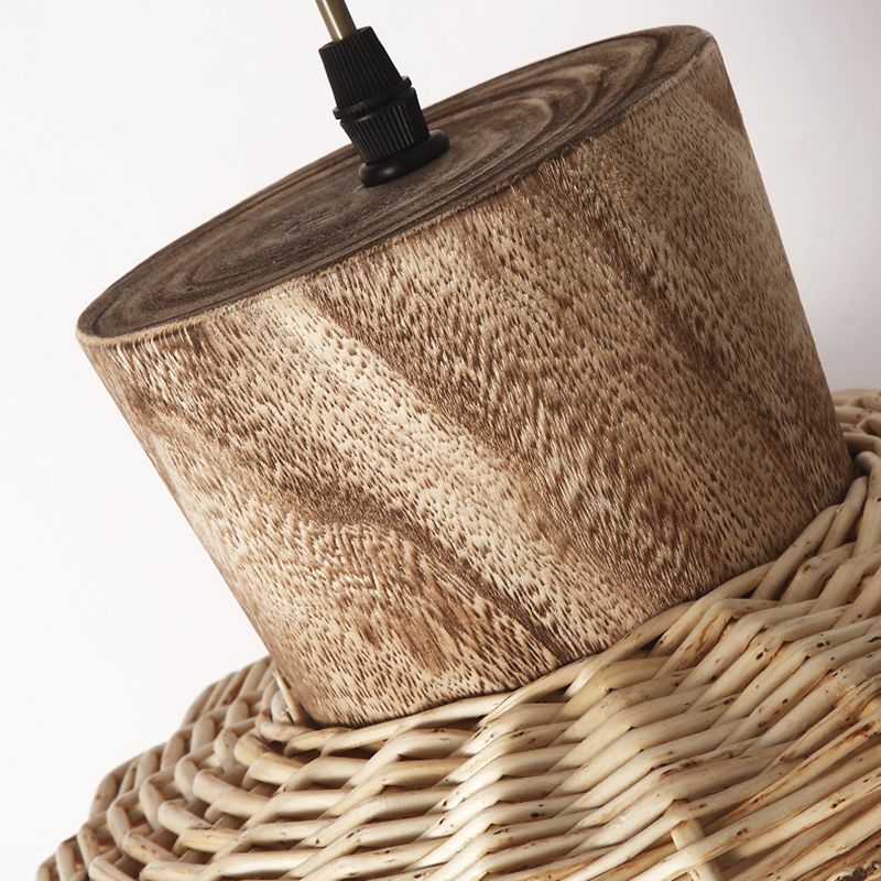 Asian Style Bamboo Weaving Pendant Light 1-Light Simplicity Wooden Hanging Lamp for Bedroom