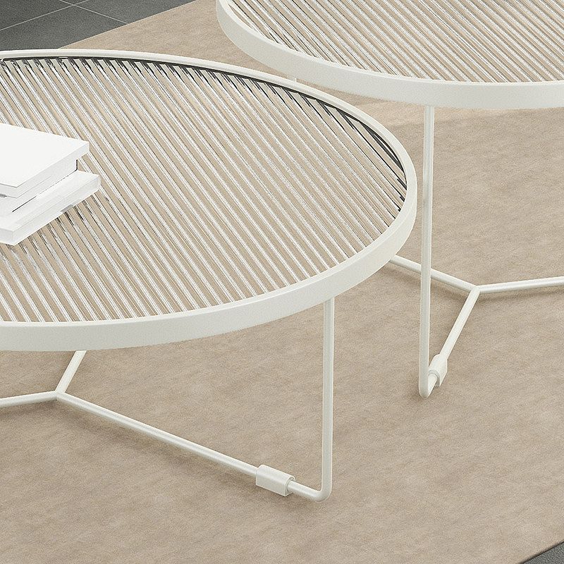 Modern Style Tempered Glass Top White/black Iron Base Round Coffee Table