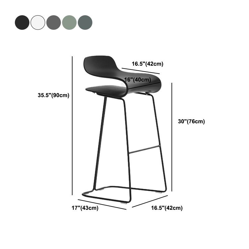 Contemporary Plastic Bar Stool Low Back Stool with Metal Base for Living Room