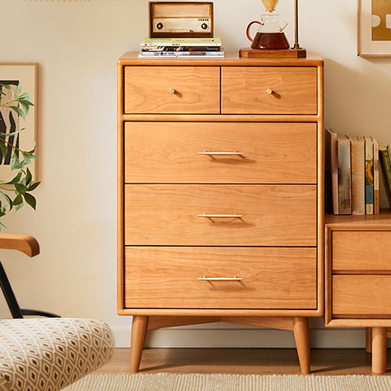 Contemporary Pine Wood Accent Chest 39" Tall Side Cabinet with 5 Drawers