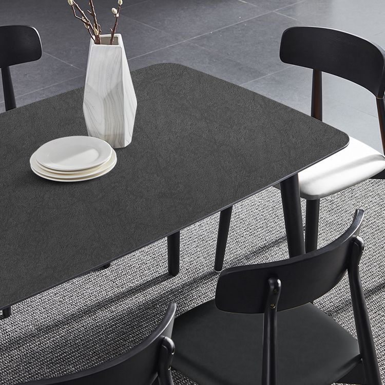 Black Modern Stone Top Dining Table Set 1/4/5/7 Pieces Dining Set with Wooden Chairs