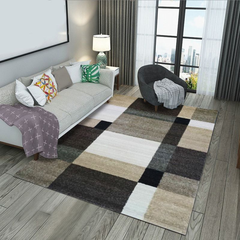 Multi Colored Geometric Block Rug Polypropylene Nordic Style Carpet Non-Slip Backing Stain Resistant Pet Friendly Rug for Room