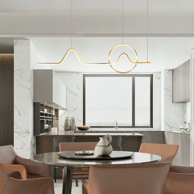2-Light Modern Island Lighting Golden Metallic LED Ceiling Light for Bedroom