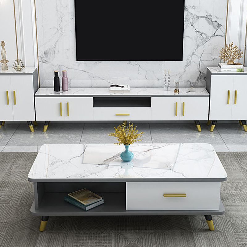 14" W Modern TV Media Stand Open Shelving TV Media Console with Drawers