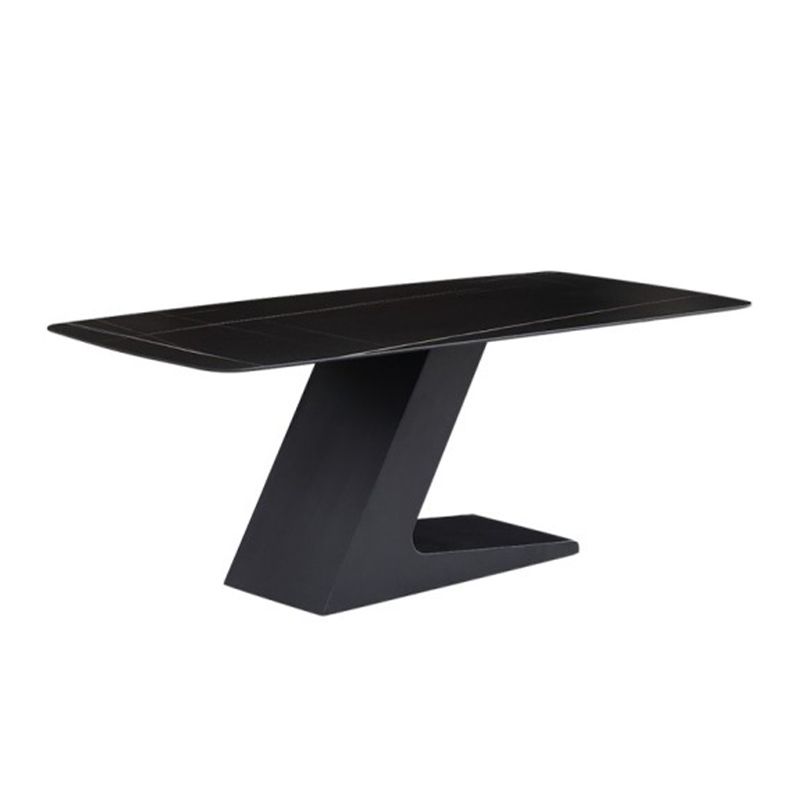 Black Stone Top Dining Table Modern Metal Pedestal Casual Dining Table