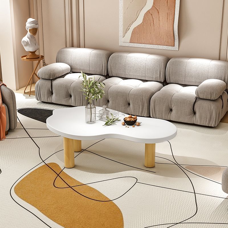 Modern Wood 3 Legs Cocktail Table Free Form Coffee Table - White