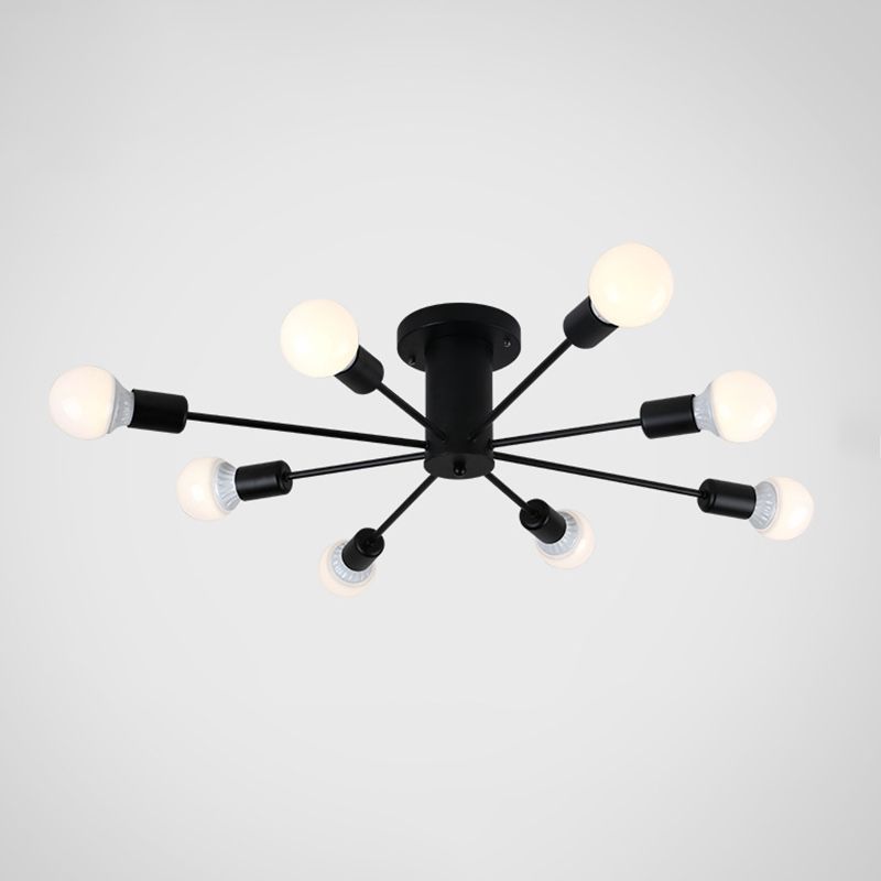 Burst Style Living Room Ceiling Flush Mount Industrial Metal Semi Flush Light Fixture