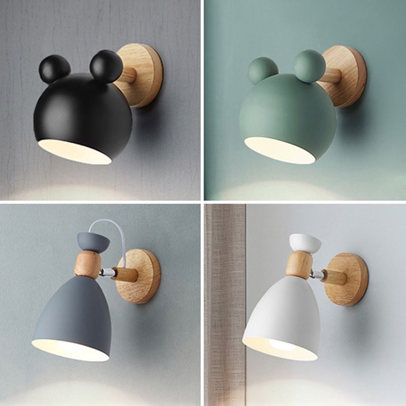 Wrought Iron Macaron Wall Sconce in Modern Concise Style Wooden Geometric Wall Lamp for Bedroom