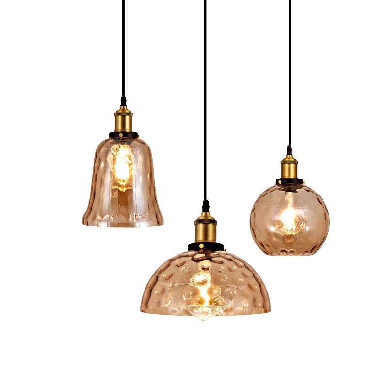 Rippled Glass Shaded Drop Lamp Loft Style 1-Light Dining Room Ceiling Suspension Light