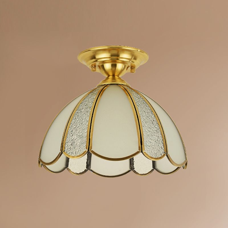 Plafonnier en laiton, luminaire traditionnel en verre, plafonnier encastré avec ombrage