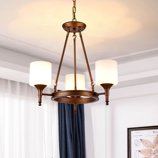 Traditional Style Glass Chandelier Round Suspension Pendant Light for Living Room
