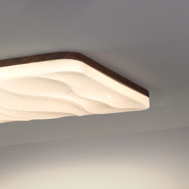 Brown Wood Modern Flush Mount Geometric Shape Ceiling Light with Acrylic Shade for Bedroom