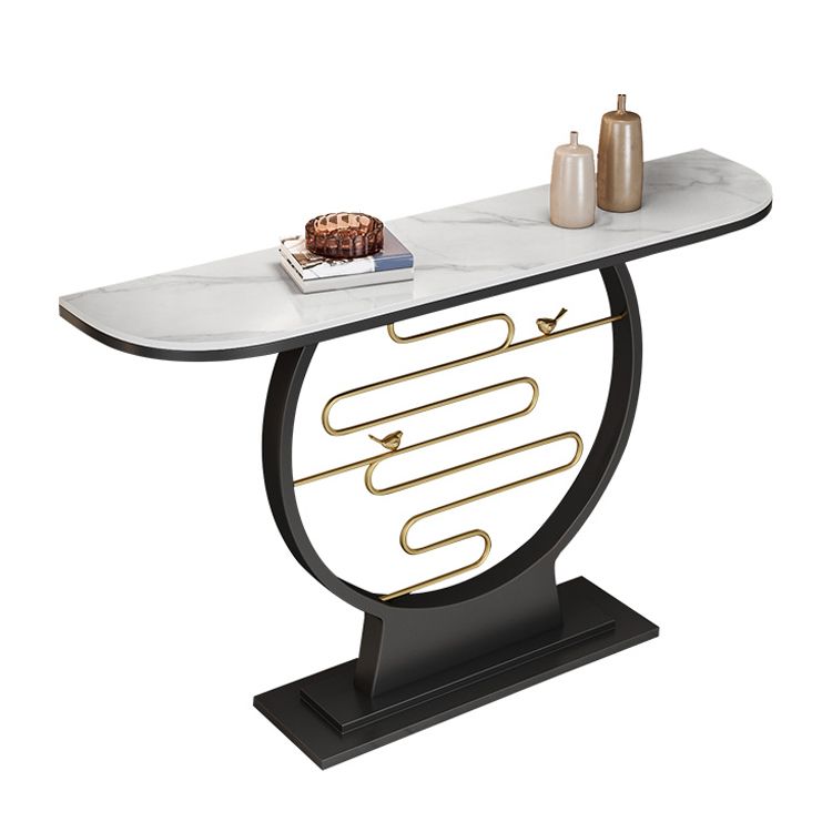 Modern & Contemporary Stone Console Sofa Table Half Moon Iron End Table for Hall