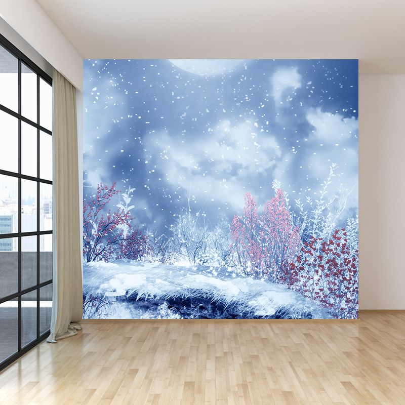 Chilling Snowy Landscape Mural Decal for Dining Room Winter Wall Art, Personalize