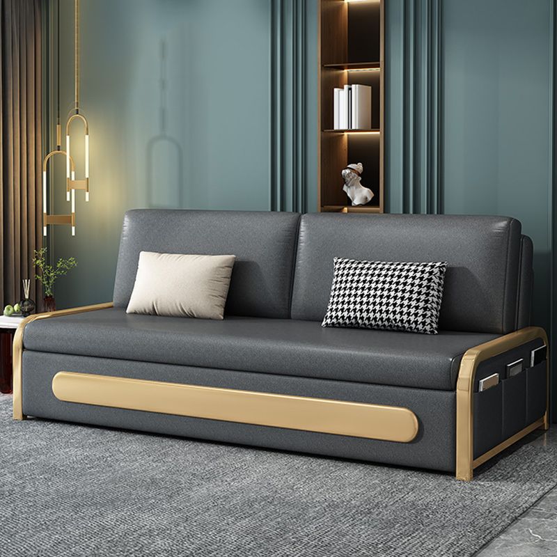 Armless Modern Faux Leather Stain Resistant Bed Sofa Couch in Grey