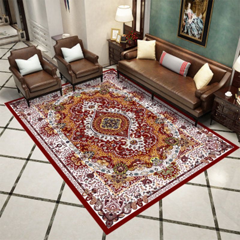 Retro Medallion Pattern Carpet Polyester Area Rug Non-Slip Backing Indoor Carpet for Living Room