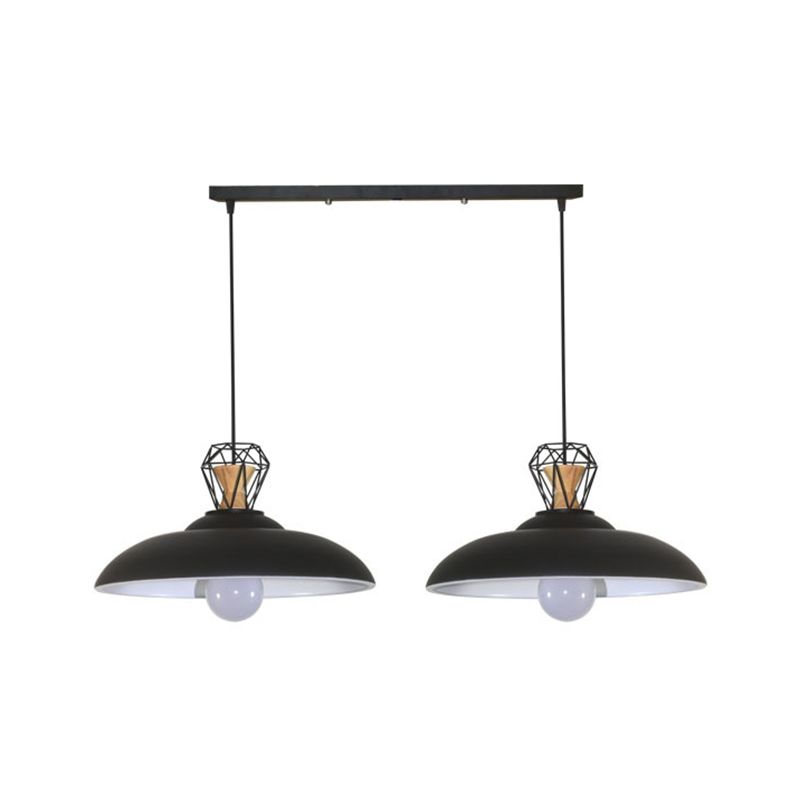 2 Heads Island Lighting Industrial Restaurant Pendant Lamp Fixture with Barn Metal Shade in Black