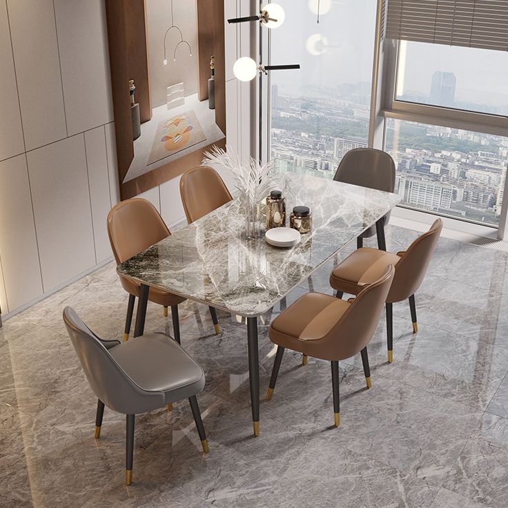 Modern White 72 in Marble Counter Table Rectangle Dining Table for Kitchen