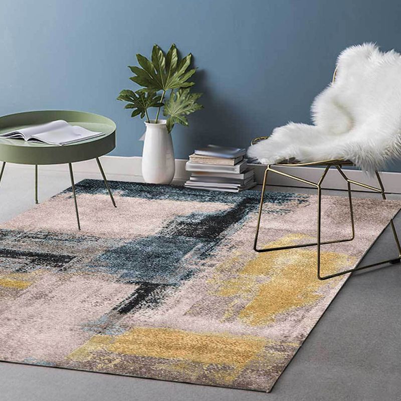 Yellow and Grey Industrial Rug Polyester Brushstroke Rug Washable Non-Slip Backing Carpet for Living Room