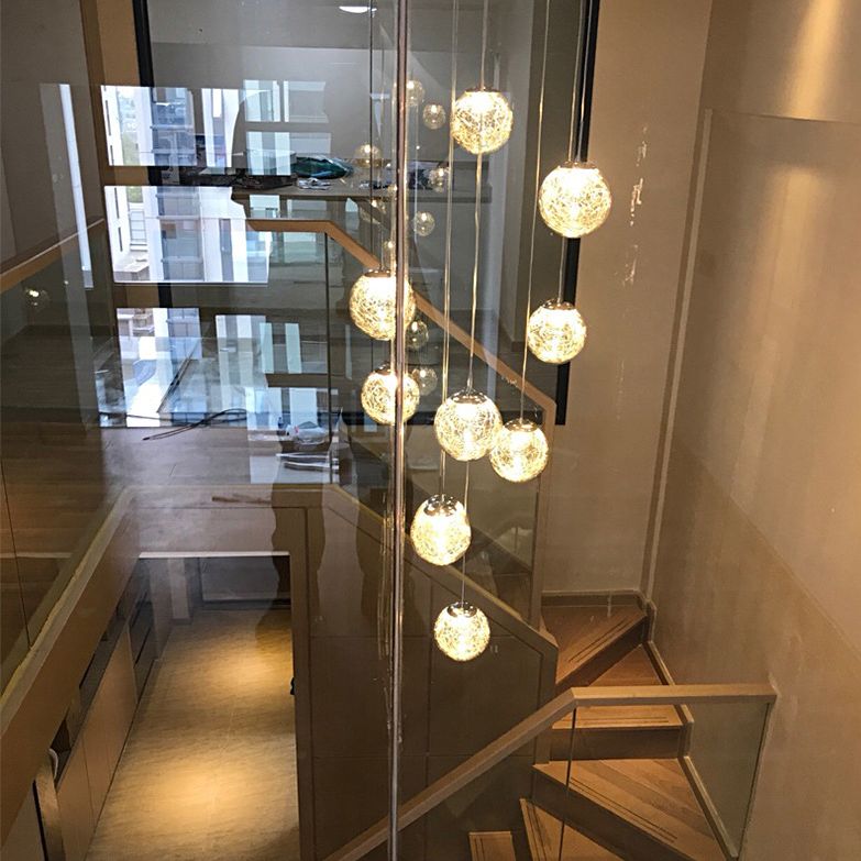 Modern Ball Pendant Clear Glass Multi Lights Hanging Ceiling Light for Spiral Stair