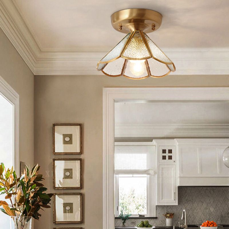 Lámpara de montaje en techo de vidrio, lámpara montada en techo de pasillo festoneado dorado minimalista