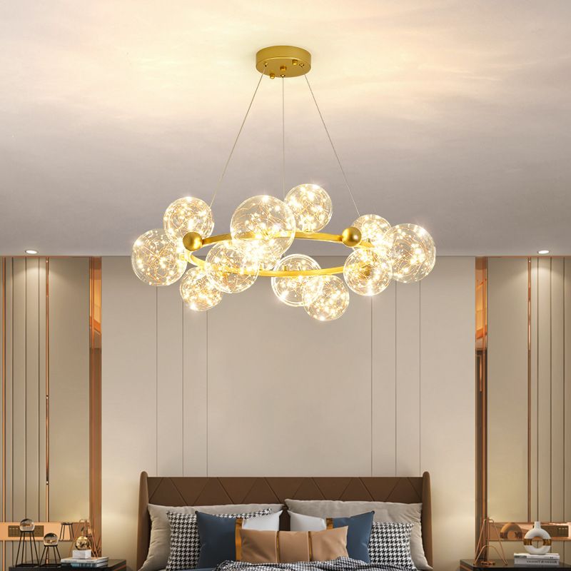 Simple Led Chandelier Light Multi Head Pendant Light with Glass Shade for Living Room
