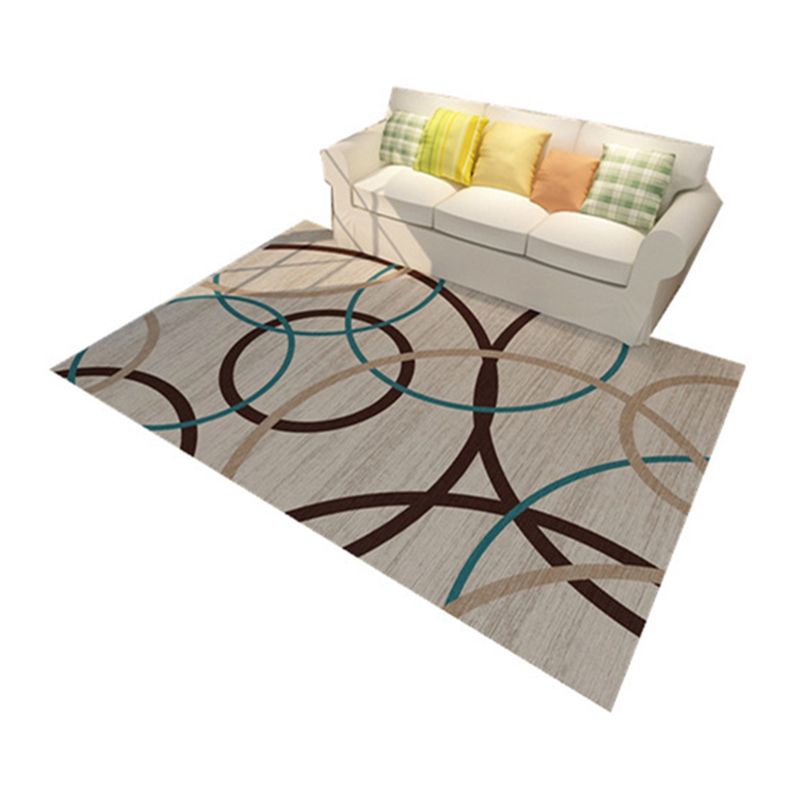 Light Yellow Simple Polyester Striped Rug Non-Slip Backing Rug for Living Room