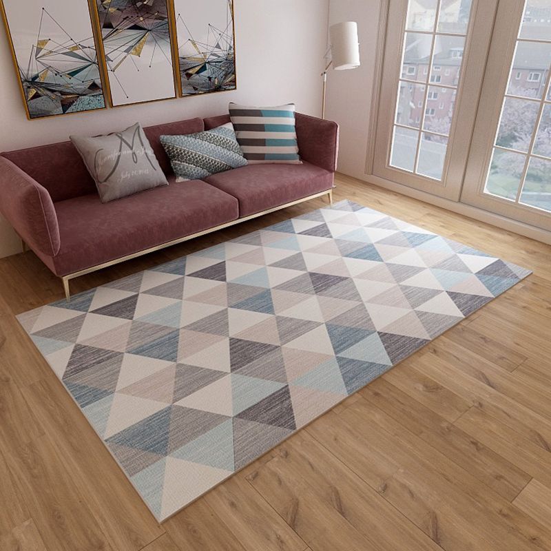 Simplicity Living Room Rug Multi-Color Geometrical Area Carpet Polyester Pet Friendly Anti-Slip Machine Washable Rug