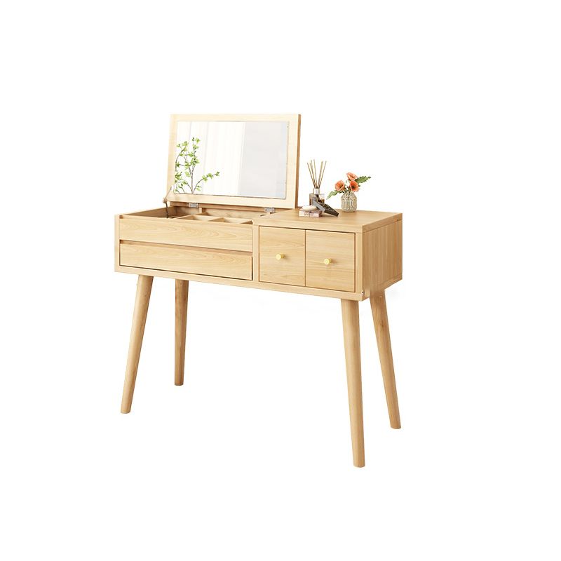 Solid Wood Makeup Vanity Desk Flip-Top Mirror Makeup Vanity Set with Drawer