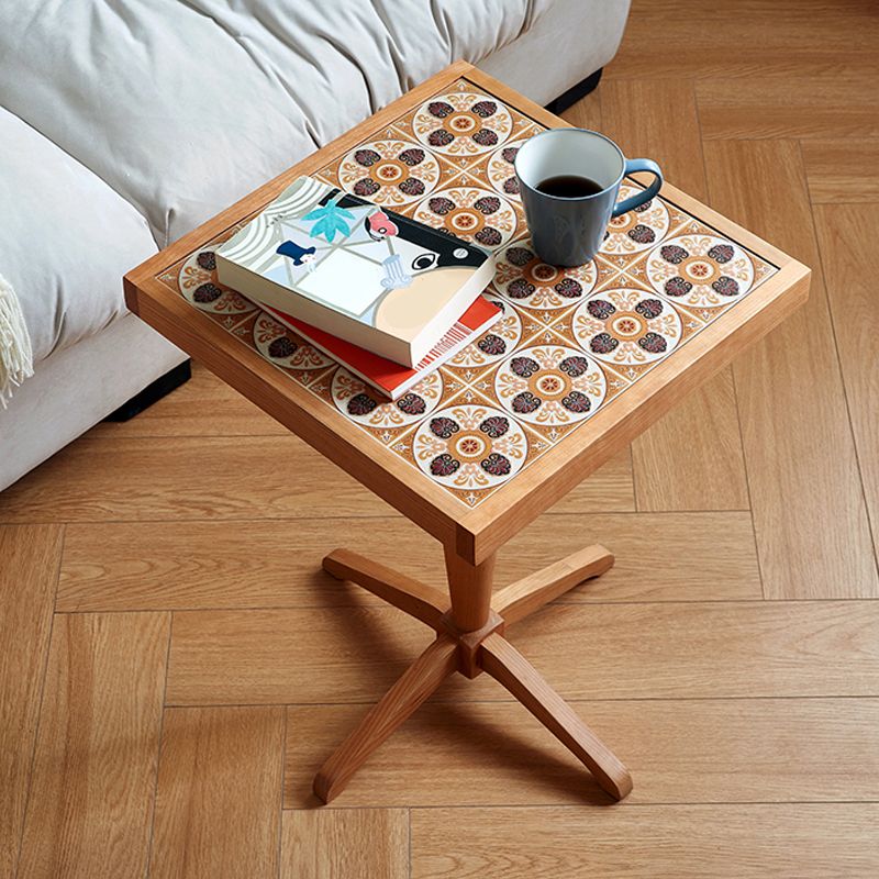 Modern Solid Wood End Table Pedestal Corner Table for Living Room