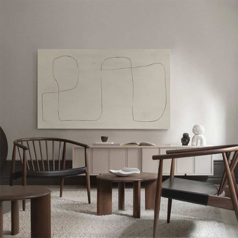 Beige Mountain Wall Art Abstract Line Drawing Minimalist Textured Canvas Print for Room