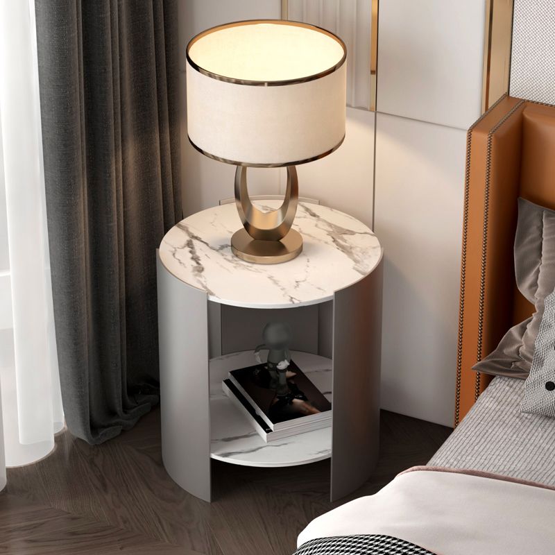 Modern Stone Round Side Table 19.69" Tall 3 Legs End Table with Storage