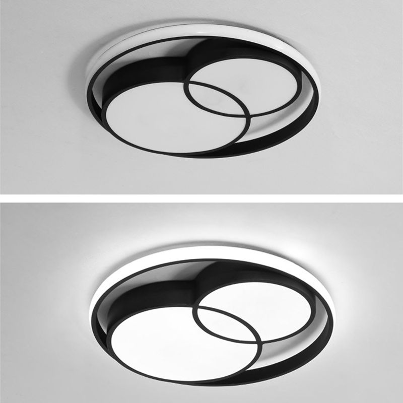 Black Interlocking Circles Design LED Ceiling Light Simplicity Modern Aluminum Lighting Fixture with Acrylic Shade
