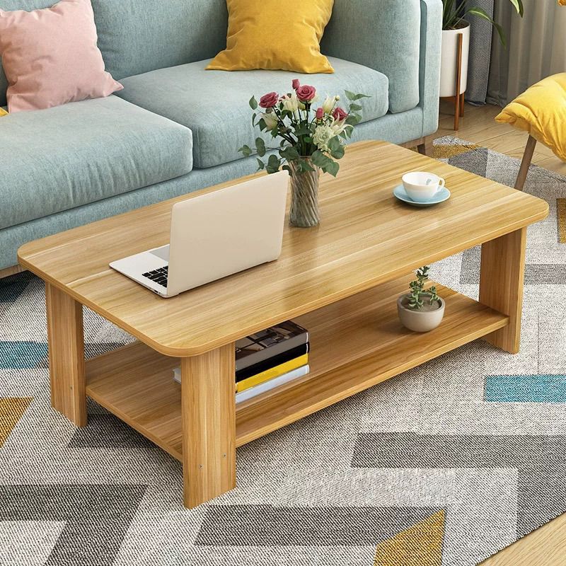 Modern Style Wood-paneled Rectangular Coffee Table with a 4 Legs Base