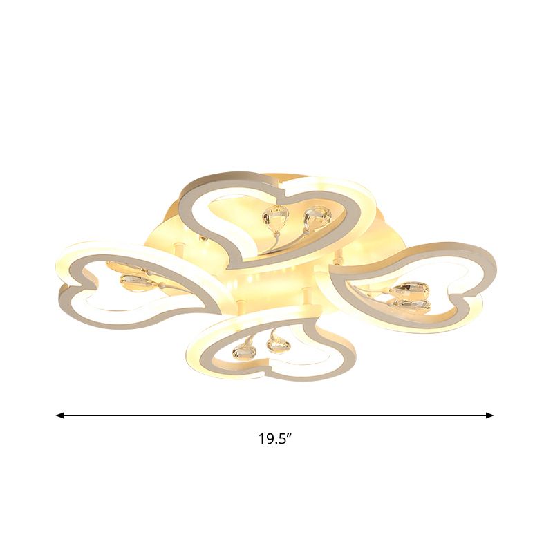 19.5 "/23.5" /31.5 " W Weiß-Herz-Form semi-bündig Licht moderne LED Acryl Deckenlampe mit Kristall-Accent in Warm/Weißes Licht