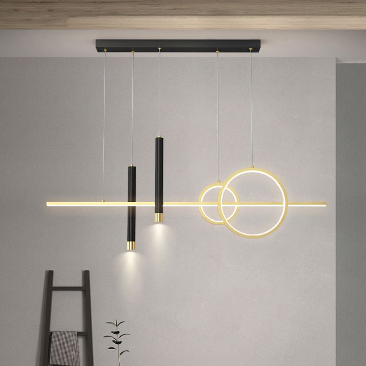 Wrought Iron LED Island Light in Modern Luxury Style Acrylic Linear Pendant Light for Dining Room